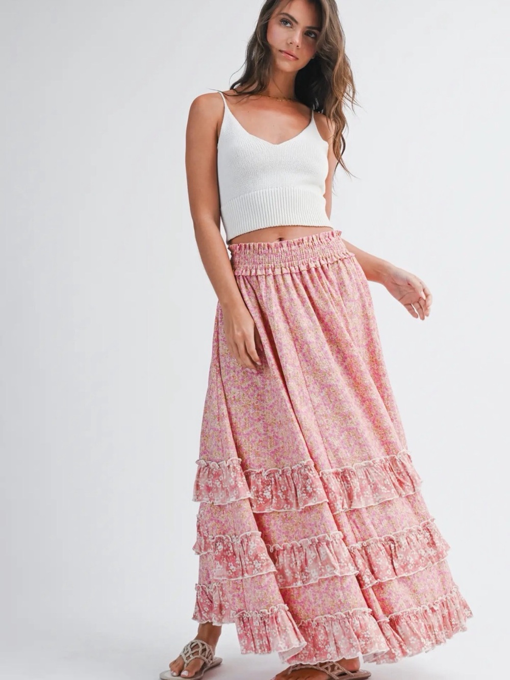 Ruffle Floral Maxi Skirt